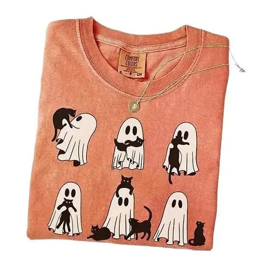 Ghost Cats Shirt, Comfort Colors Cat Ghost T-Shirt, Cute Cat Lovers shirt, Retro Ghost Halloween, Halloween Cat T-shirt, Spooky Season Gifts