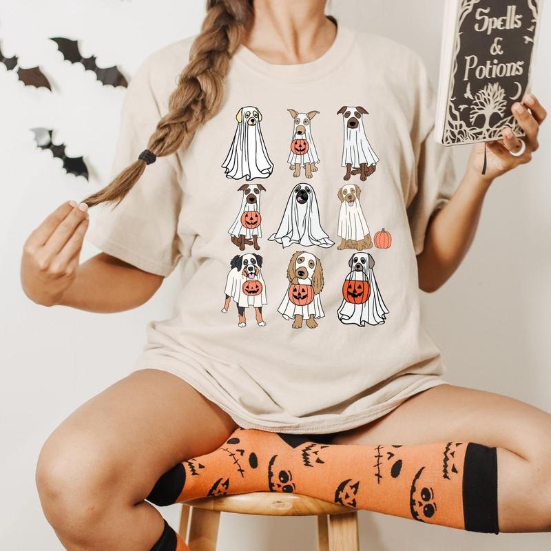 Ghost Dog Halloween Sweater, Retro Ghost Dog Pumpkin T-Shirt, Halloween Ghost Dog Sweatshirt, Pumpkin Dogs Halloween Tee Shirt, Funny Halloween Shirt