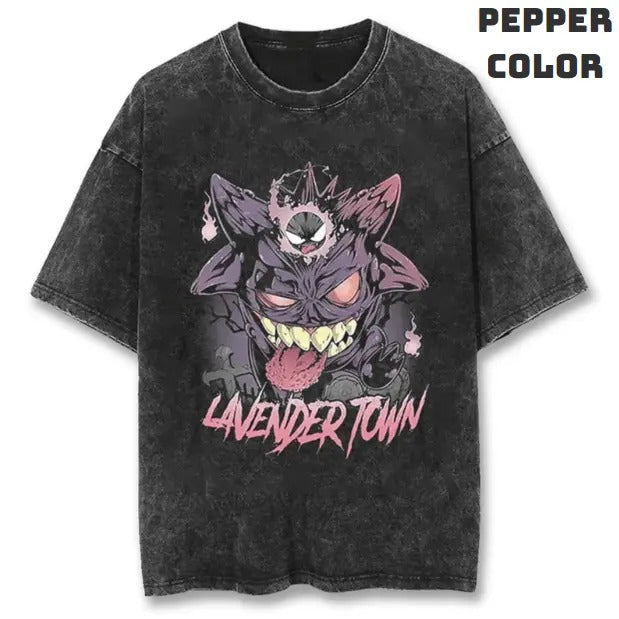 Ghost Of Lavender Town Vintage Tee, Gengar T-Shirt, Pokemon Graphic Tees, Unisex Anime Manga Shirt Top Menswear Womenswear Streetwear