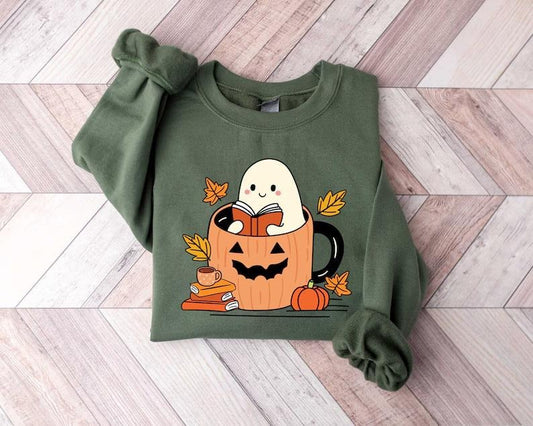 Ghost Reading Books Sweatshirt, Bookish Halloween Sweatshirt, Teacher Librarian Halloween Gift, Halloween Book Lover, Halloween School Shirt