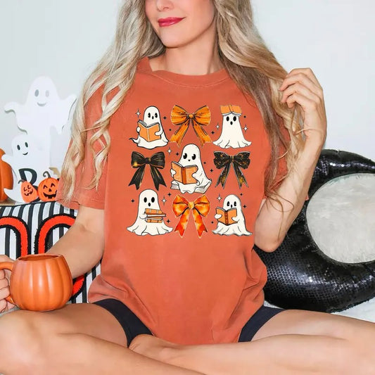 Ghost Reading Shirt, Coquette Halloween Sweatshirt, Bow Ghost Shirt, Book Lover Tshirt, Coquette Ghost Sweatshirt, Ghost Book Shirt, Bookish Shirt