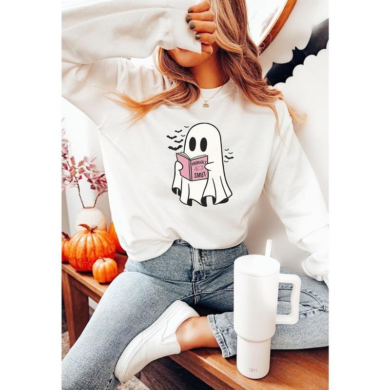 Ghost Reading Smut, Ghost Book Sweatshirt, Bookish Spooky Season, Funny Halloween Crewneck, Booktok  T-shirt, sweater and Hoodie Cotton