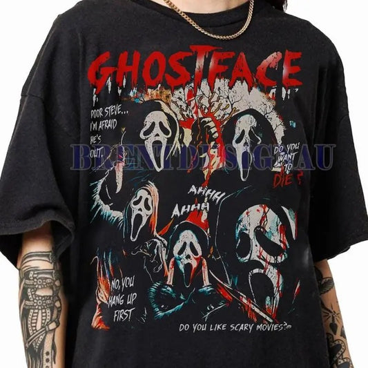 Ghostface Vintage 90s Graphic T-Shirt, Scream Horror Movies Shirt, Ghost Face Classic Retro Tees Gift For Women and Man Unisex T-Shirt Human Menswear Soft, shirt for women