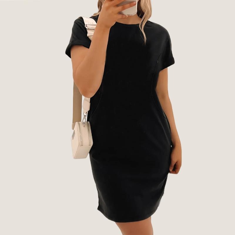 Giftifymama Women's Nursing Dress Short Sleeve Hidden Zipper Maternity Breastfeeding Dress Casual