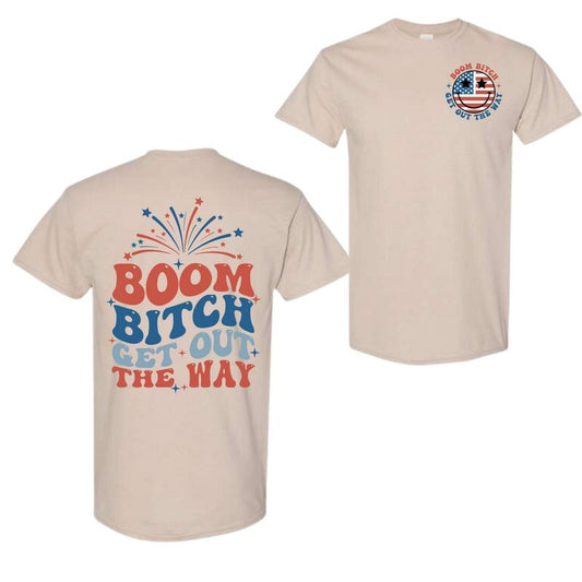 Gildan - Boom Bitch Get Out The Way Patriotic T-shirt, 4th Of July T-shirts, Full Color, Menswear Top, Womenswear Top, clearance items today 2024 Classic Cotton