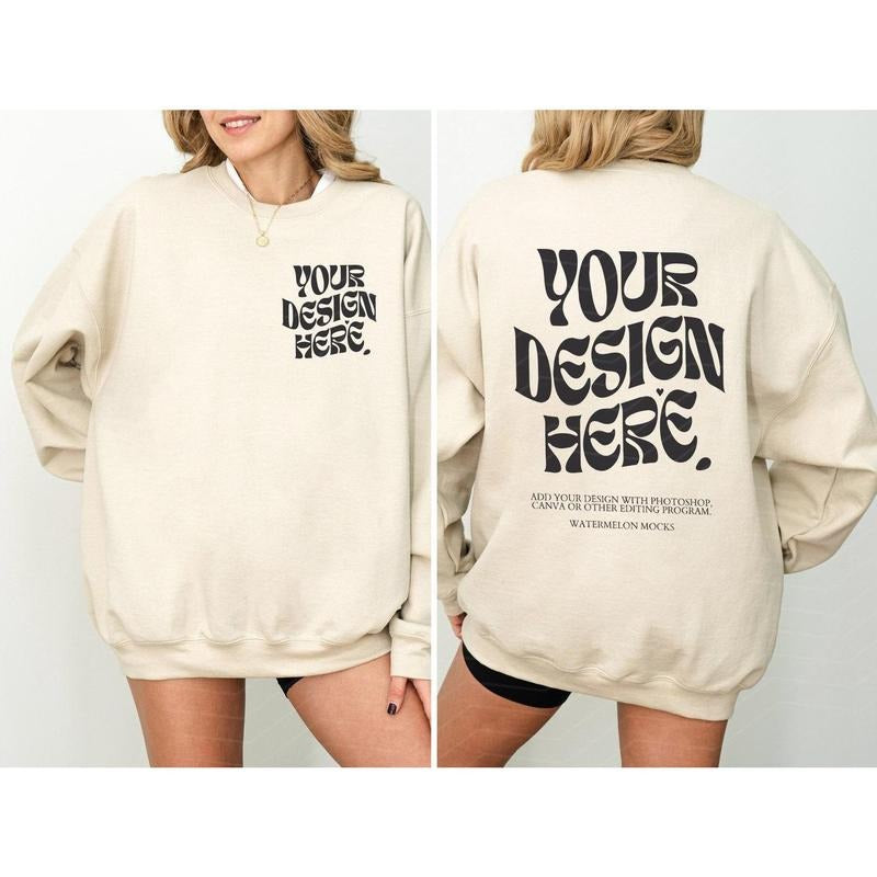 Gildan 18000 Front and Back Sand Mockup Front Back Sweatshirt Mockup Oversized Mockup Sand Mockup 18000 GildanMMockup modal