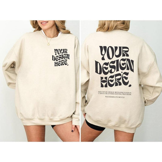 Gildan 18000 Front and Back Sand Mockup Front Back Sweatshirt Mockup Oversized Mockup Sand Mockup 18000 GildanMMockup modal