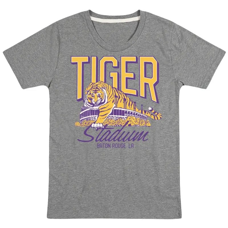 Gildan LSU Football Tiger Stadium Printed Ringer Tee Classic Fit Short Sleeve Top Menswear 100% Cotton Graphic T-Shirt