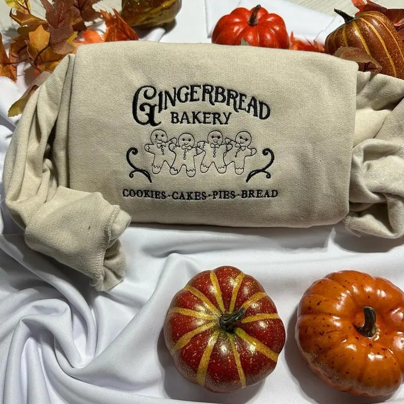 Gingerbread Bakery Embroidered Christmas Sweatshirt for Women and men