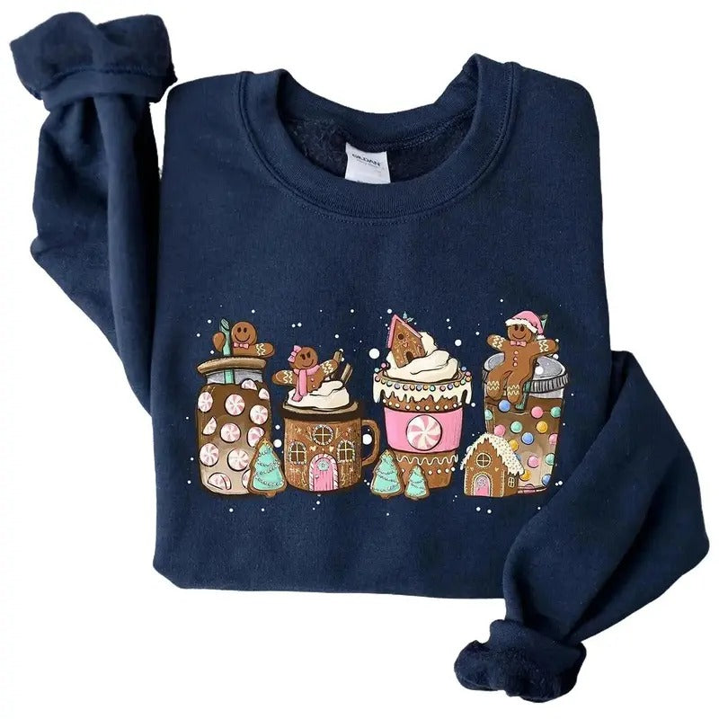 Gingerbread Christmas Coffee Shirt, Christmas coffee Sweatshirt, women Holiday sweater, Xmas Tee, Coffee Lover gift, Latte drink Crewneck
