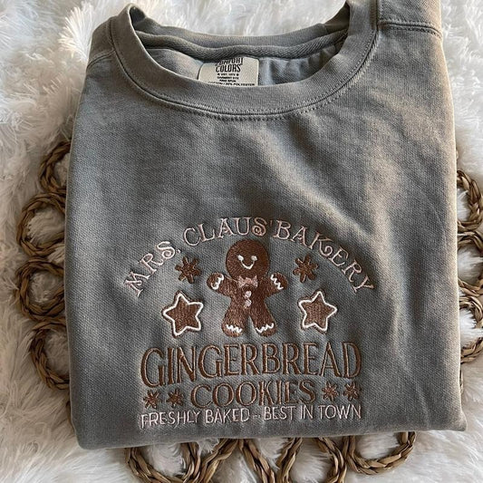 Gingerbread Embroidered Sweatshirt Comfort Colors Sweatshirt Christmas Sweatshirt