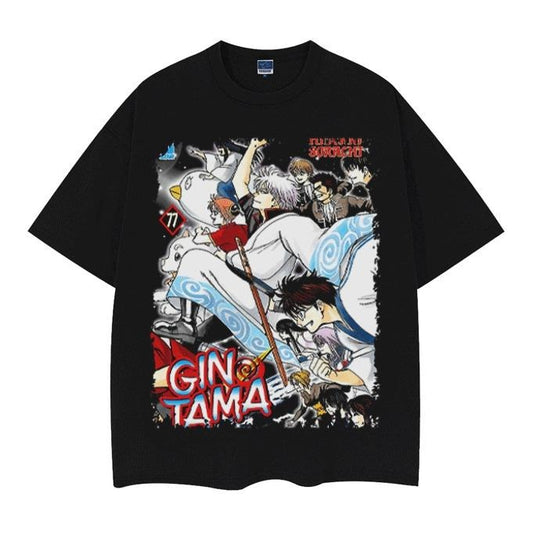 Gintama "Forever Yorozuya" Vintage Oversized Tee Anime T-shirt 100% Cotton Original Design Men's Top Streetwear Casual