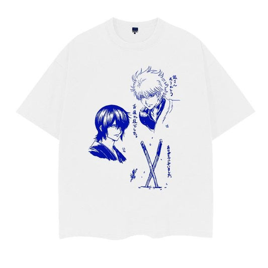 Gintama "Gintoki & Takasugi" Vintage Oversized Tee Anime T-shirt 100% Cotton Original Design Men's Top Streetwear Casual Menswear Tshirt