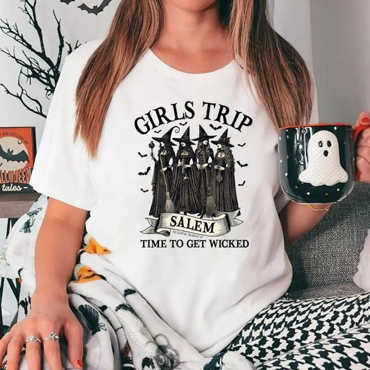 Girls Trip Sal3m Tshirt, Sal3m Massachusetts, Halloween Sal3m Witch, Time To Get W1cked Shirt, Unisex Short Sleeve Tee Shirt, Casual Clothing