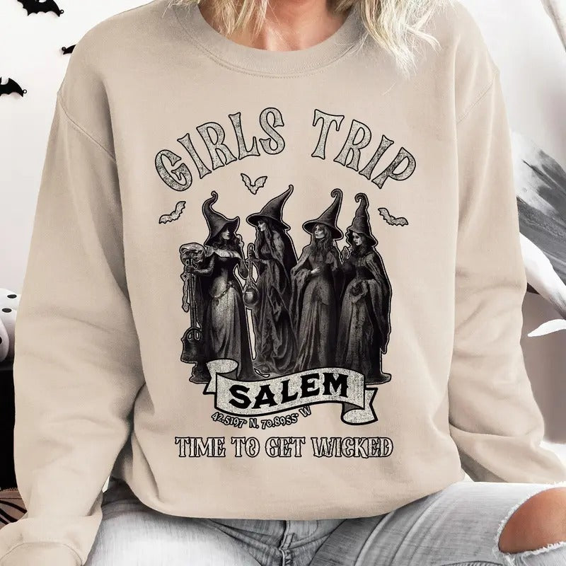 Girls Trip Salem Sweatshirt, Vintage Halloween, Retro Halloween, Halloween Witch Sweatshirt, Salem Massachusetts, Salem Witch