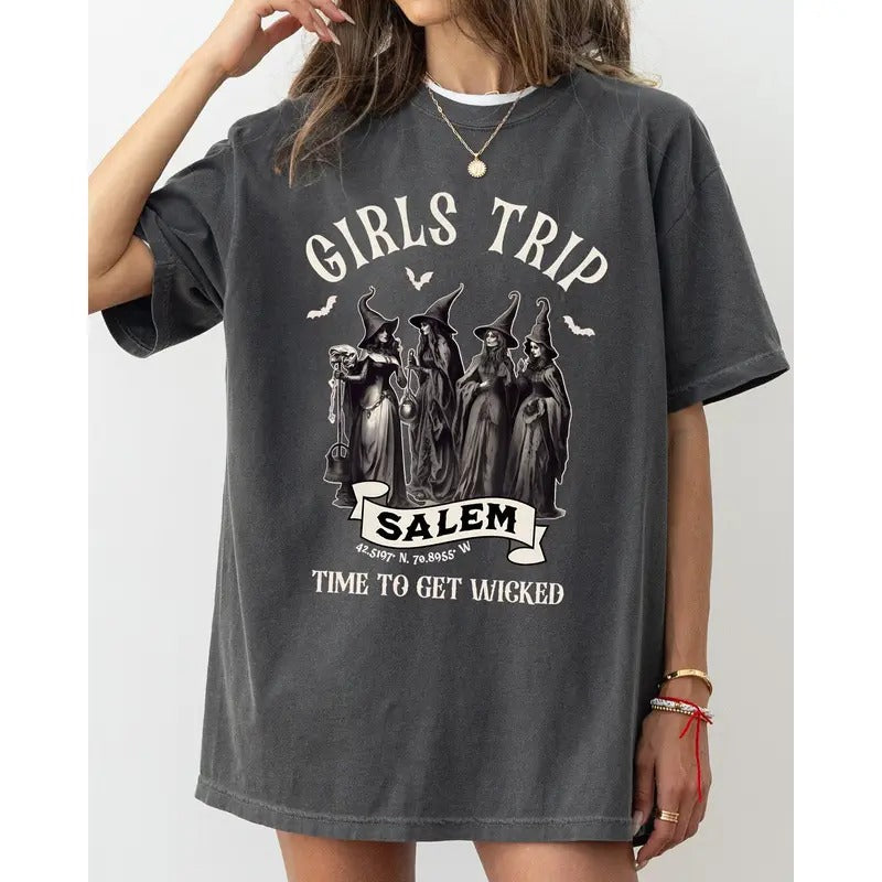 Girls Trip, Salem, Skeleton, Ghost, Funny, Witch, Aesthetic, Meme, Halloween, Spooky, Costume, Tshirt, Women's, Comfort Colors Tee, Spooky, Tshirt, Witch, Pumpkin, Ghost, Skeleton