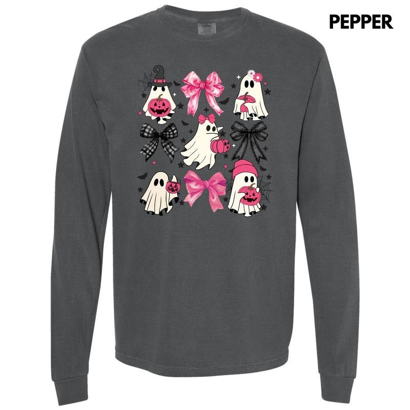 Girly Ghost Bow Collage Long Sleeve Comfort Colors T-Shirt 'NLB'