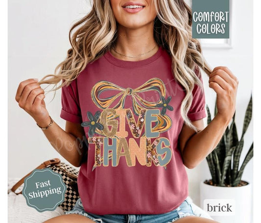 Give Thanks Comfort Colors Shirt, Trendy Women's Fall Tshirt