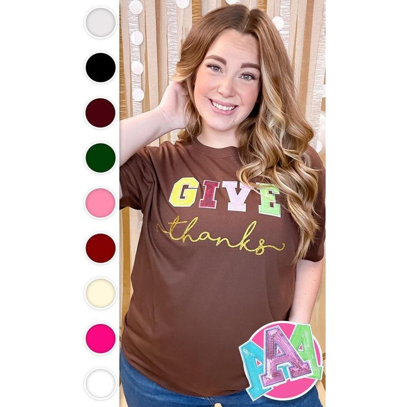 Give Thanks Sequin Graphic T-Shirt