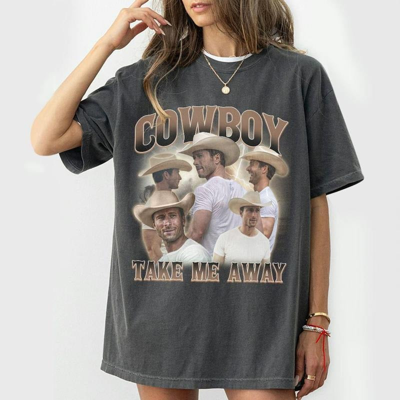 Glen Powell Cowboy Shirt, Cowboy Take Me Away Vintage, Bootleg Inpired 90s Movie Trending Unisex Shirt, Vintage Graphic Tee
