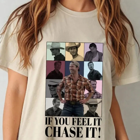 Glen Powell T-Shirt, If you feel it chase it , Tyler Owens Twisters sweatshirt, Vintage Glen Powell Homage Shirt, Twisters Movie Tee