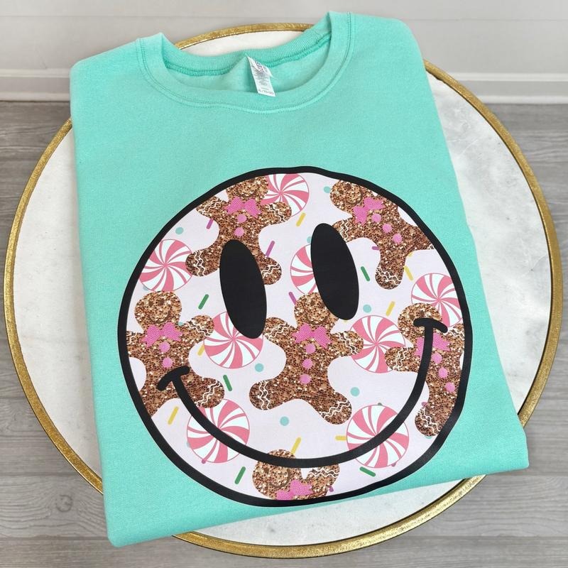 Glitter Gingerbread Happy Face Sweatshirt 'NLB'