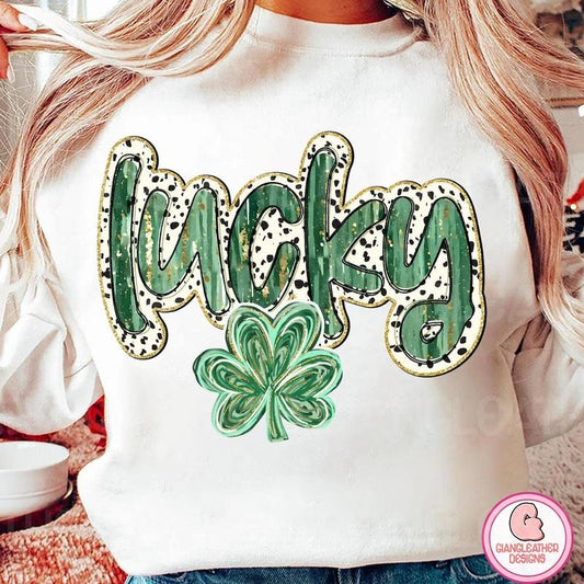 Glitter lucky shamrock coquette, lucky, brushstroke lucky, patricks day, glitter patrick, retro patrick, Irish Day