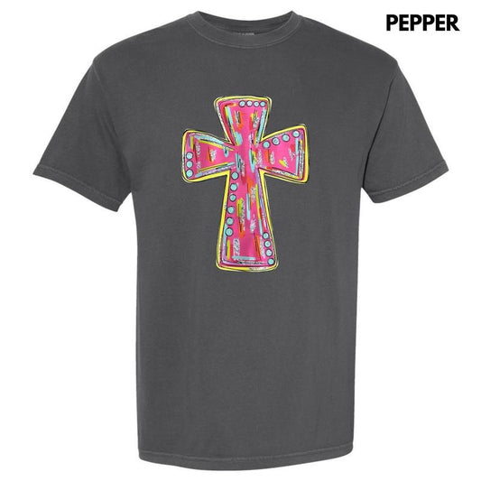Glitz Pink Cross Comfort Colors T-Shirt