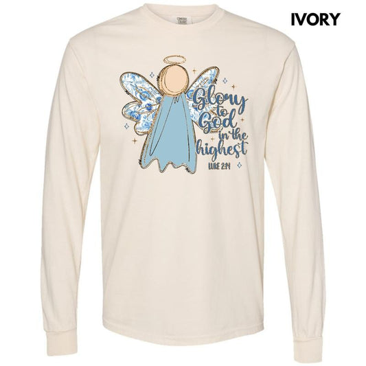 Glory Blue Floral Angel Long Sleeve Comfort Colors T-Shirt 'NLB'