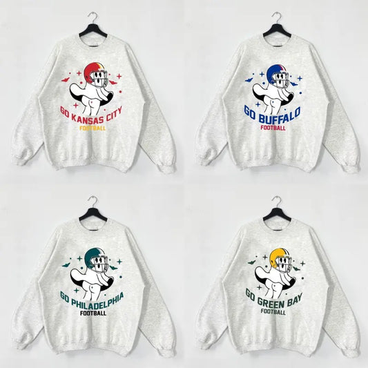 Go All Team Football Funny Ghost Vintage Sweatshirt, Football Team Cute Spooky Season Sweatshirt, Football Retro Shirt