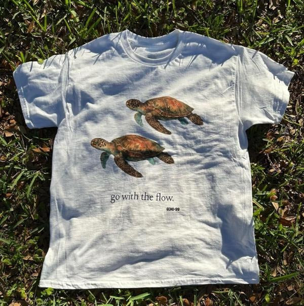 Go With the Flow Turtle T-Shirt, Turtle Shirt, Animal Tee, Gifts Shirt, Unisex Vintage Graphic Tees Gothic Grunge Y2k Emo Scene Amity Affliction Style Clothes Men Women Streetwear