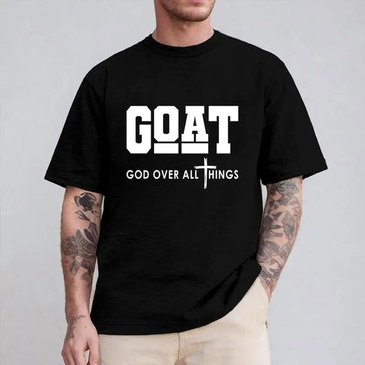 Goat God Over All Things Shirt Casual T-Shirt Tops Trendy for Unisex, Gift for Men for Woman, Christian Tee Bible Jesus Lover Gift Faith Jesus Shirt graphic