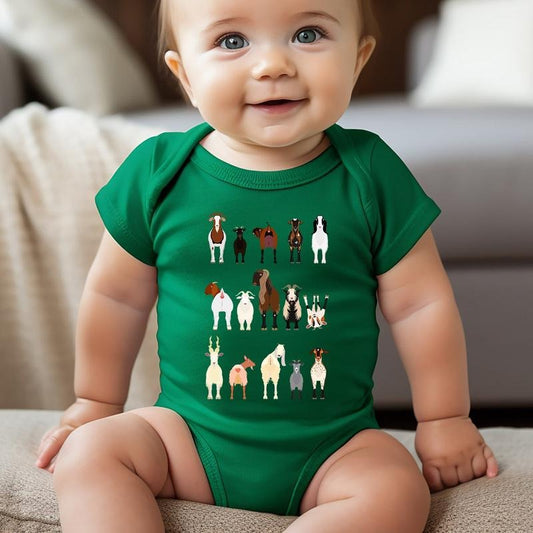 Goat Lovers Kid's Tees, Farm Animal Infant Bodysuits, Illustration, Breeds, Youth