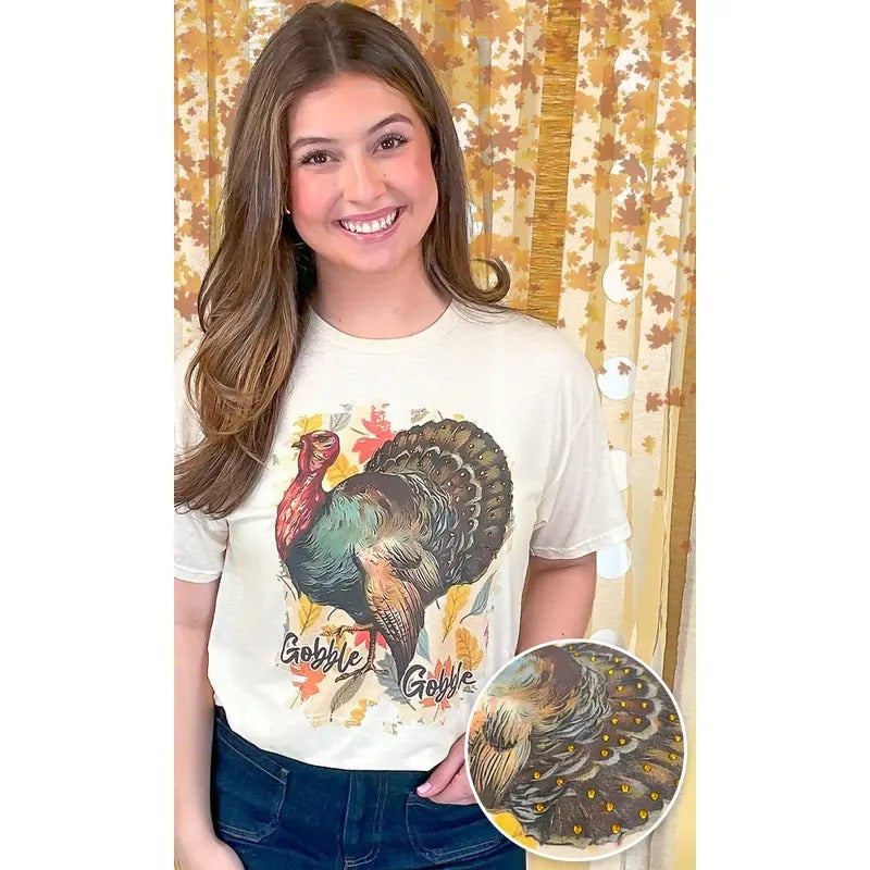 Gobble Gobble Rhinestone Graphic Shirt