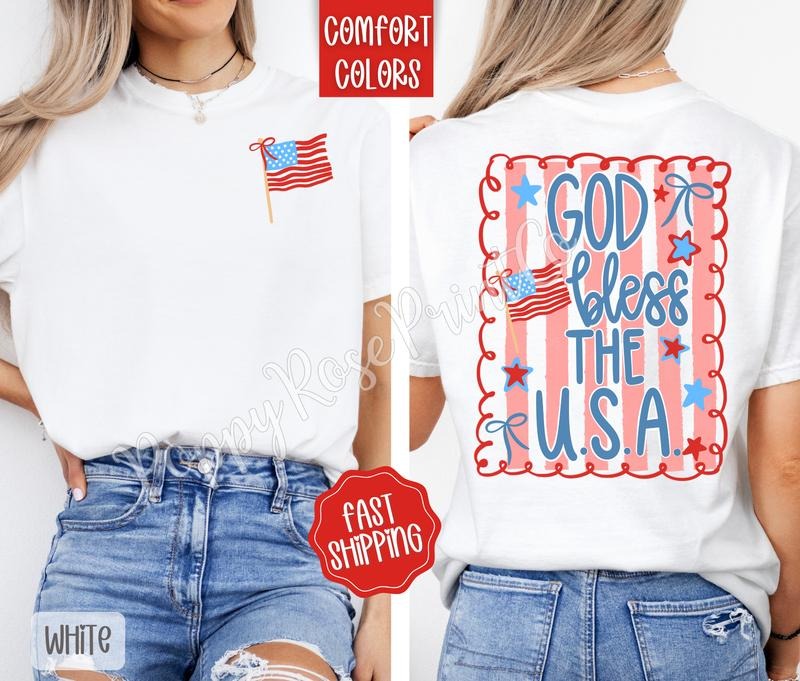 God Bless the USA Shirt Comfort Colors, Cute Patriotic Women's Tee, Trendy Summer Tshirt, Gift for Her