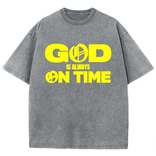 God Is Always On Time Unisex Washed T-Shirt, Christian Tshirts, Christian Jesus  t shirts, Vintage 90s Graphic Tee Gift Cotton Top, Mineral color