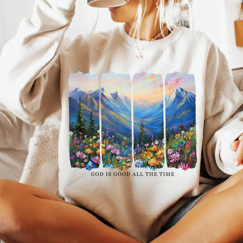 God Is Good All The Time Sweatshirt Casual Street Style Fleece Fabric Crewneck Pullover Sweatshirt Tops Trendy for Women for Men, Perfect Gifts