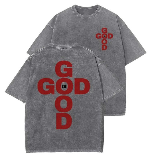 God Is Good Unisex Washed T-Shirt, Christian t shirts, Vintage 90s Graphic Tee, Gift Top Womenswear Cotton Mineral Color