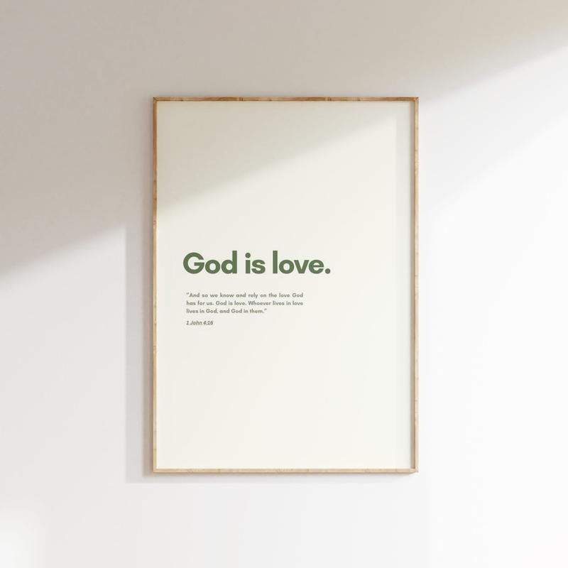 God Is Love John 4 16 Minimalist Christian Wall Art, Trendy Bible Verse Art, Scripture Christian Print, Christian Home Decor, Poster Prints No Frame, Art Posters, Gifts For Birthday Christmas Landscape Photo