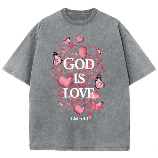 God Is Love Unisex Washed T-Shirt, Christian Tshirt, Vintage 90s Graphic Tee Gift Cotton Top Womenswear, Mineral color