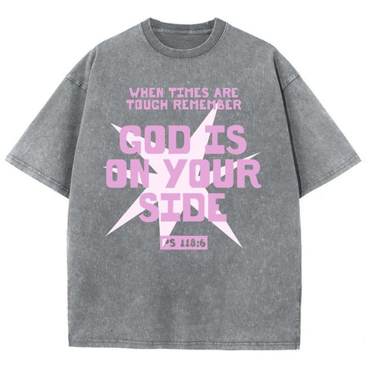 God Is On Your Side Unisex Washed T-Shirt, Christian Tshirts, Christian Jesus  t shirts, Vintage 90s Graphic Tee Gift Cotton Top, Mineral color