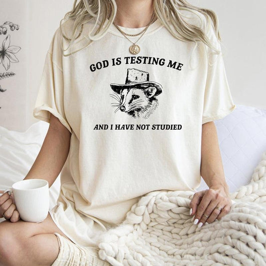 God Is Testing Me, Possum, Meme, Aesthetic, Funny, Comfort Colors Tshirt, Women's Crew Neck, Crewneck