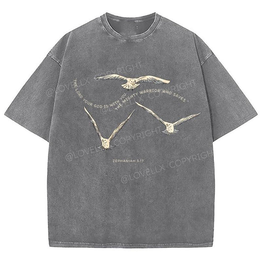 God Is With You Unixes Washed T-Shirt, Christian Jesus  t shirts, Vintage 90s Graphic Tee Gift Cotton Top, Mineral color