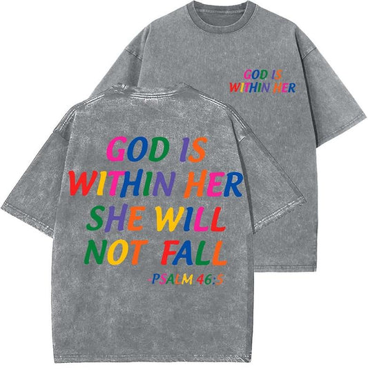 God Is Within Her She Will Not Fall Unisex Washed T-Shirt, Vintage 90s Graphic Tee, Gift Top Womenswear Cotton