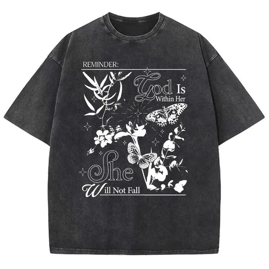 God Is Within Her Unisex Washed T-Shirt, Christian Jesus  t shirts, Vintage 90s Graphic Tee Gift Cotton Top Womenswear Bottom
