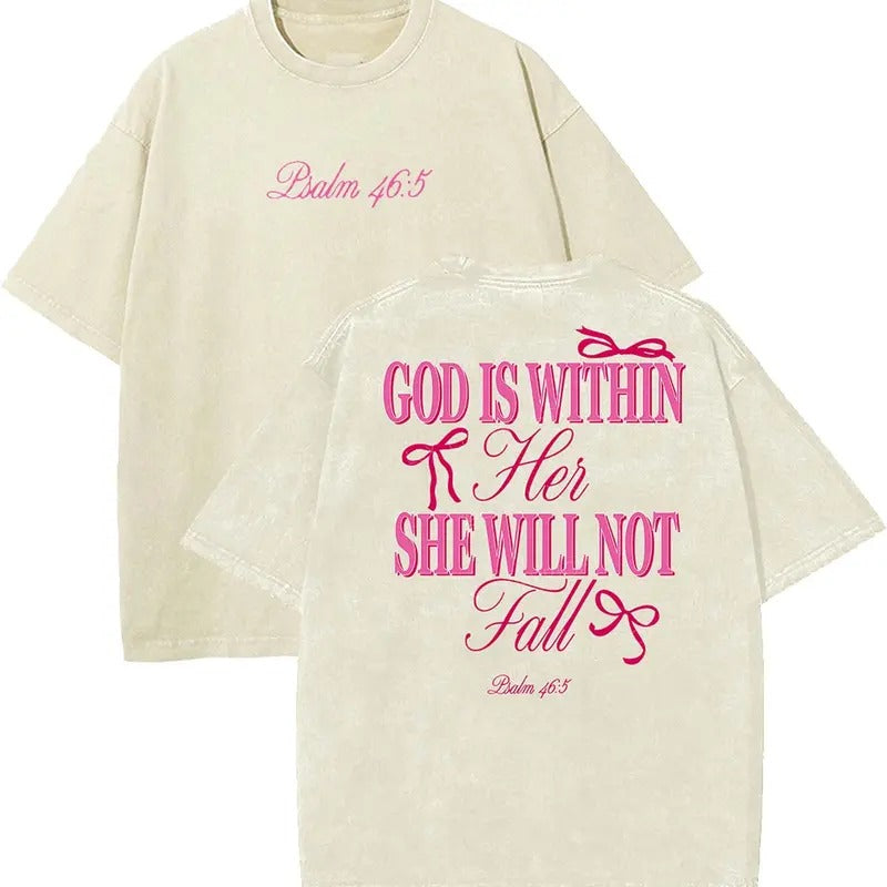 God Is Within Her Unisex Washed T-Shirt, Christian t shirts, Vintage 90s Graphic Tee, Gift Top Womenswear Cottonstyle{n002}2
