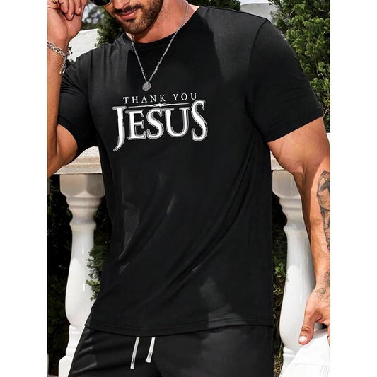 God Print Round Neck Tee - Fashion Regular Fit, Short Sleeve, Spring Summer Holiday Essential, Comfortable Top for Men Made in USA