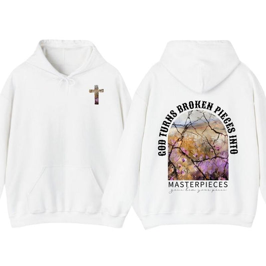God Turns Broken Pieces Into Masterpieces Christian Tops T Shirt, Hoodie - Graphic Motivational Christian Shirt For Men For Women, Trendy Apparel Vacation Outfits
