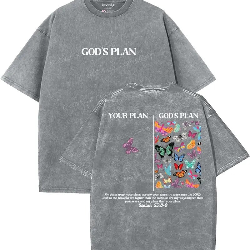 God's Plan Unisex Washed T-Shirt, Christian t shirts, Vintage 90s Graphic Tee, Gift Top Womenswear Cotton