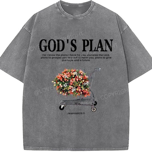 God's Plan Washed T-Shirt, Christian t shirts, Christian Jesus  t shirts, Vintage 90s Graphic Tee Gift Cotton Top Womenswear, Mineral color